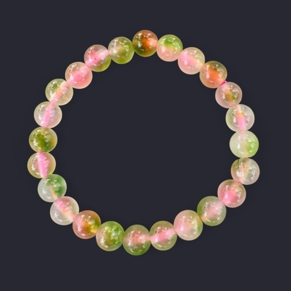 Pink Green Quartz Gemstone Bead Bracelet 8mm